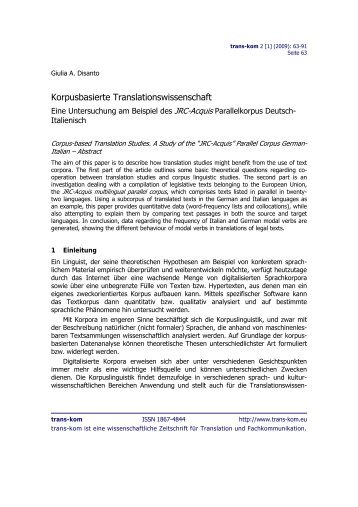 Korpusbasierte Translationswissenschaft - trans-kom