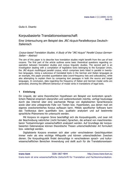 Korpusbasierte Translationswissenschaft - trans-kom