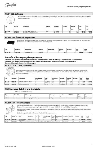 Refrigeration and Air Conditioning Kälte-Preisliste 2010 - Danfoss