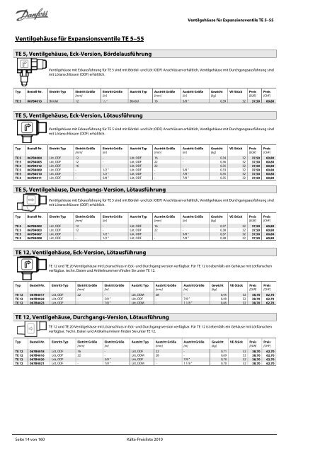 Refrigeration and Air Conditioning Kälte-Preisliste 2010 - Danfoss