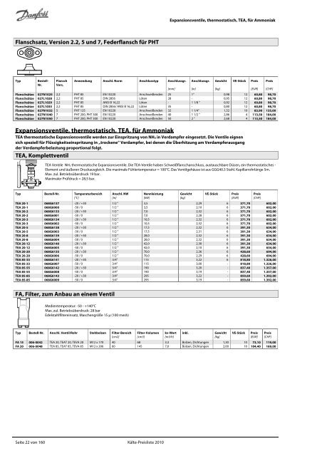 Refrigeration and Air Conditioning Kälte-Preisliste 2010 - Danfoss