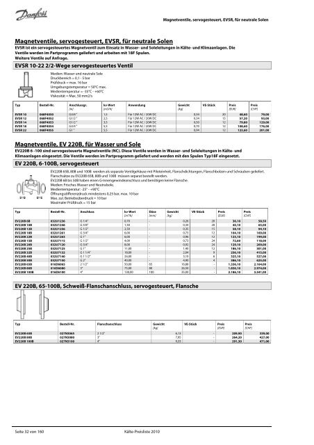 Refrigeration and Air Conditioning Kälte-Preisliste 2010 - Danfoss