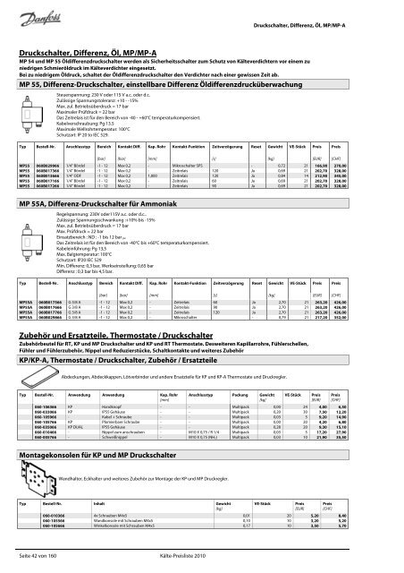 Refrigeration and Air Conditioning Kälte-Preisliste 2010 - Danfoss