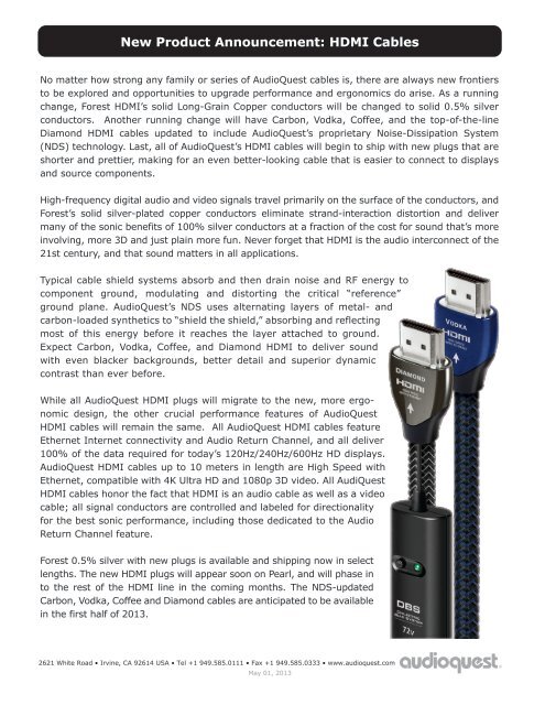 New Product Announcement: HDMI Cables - Audioquest