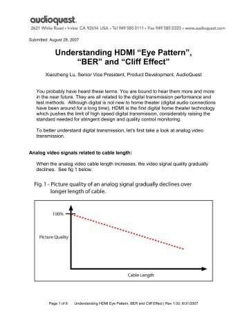 Understanding HDMI âEye Patternâ, âBERâ and âCliff ... - Audioquest