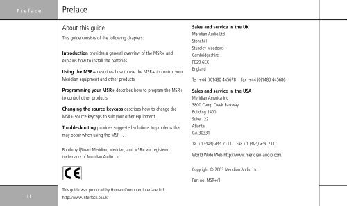 MERIDIAN SYSTEM REMOTE (MSR+) User Guide - Meridian Audio