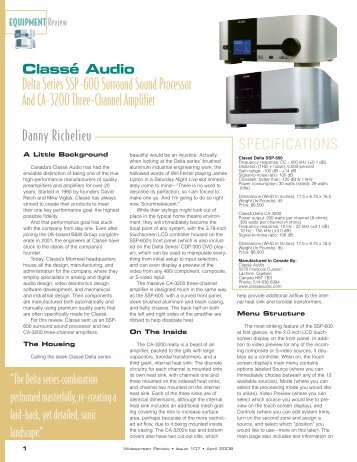 Delta Series SSP-600 Surround Sound Processor ... - ClassÃ© Audio