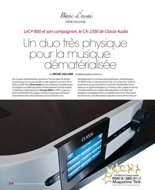 LeCP-800 et son compagnon, le CA-2300... - ClassÃ© Audio