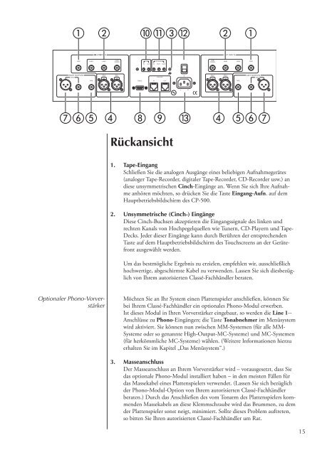 Bedienungsanleitung CP-500 VorverstÃ¤rker - ClassÃ© Audio