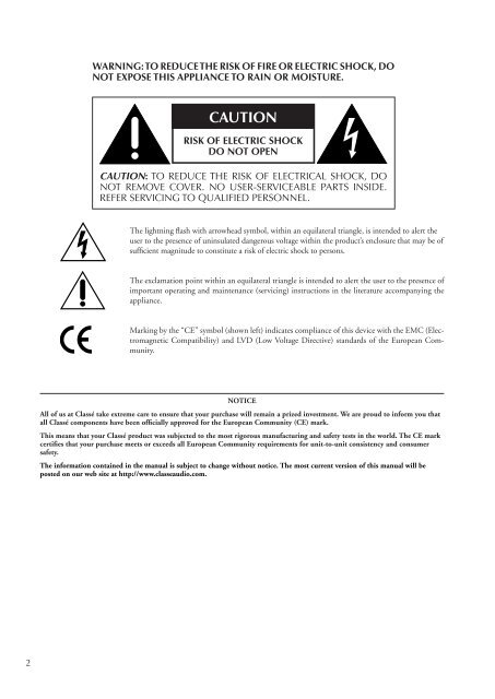 Owner's Manual CA-5200 Power Amplifier - ClassÃ© Audio