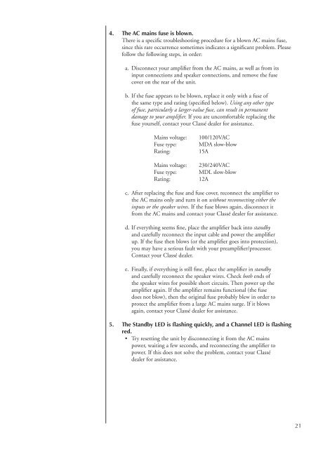 Owner's Manual CA-5200 Power Amplifier - ClassÃ© Audio