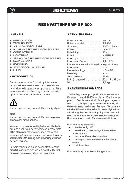 REGNVATTENPUMP SP 300 REGNVANNSPUMPE SP ... - Biltema