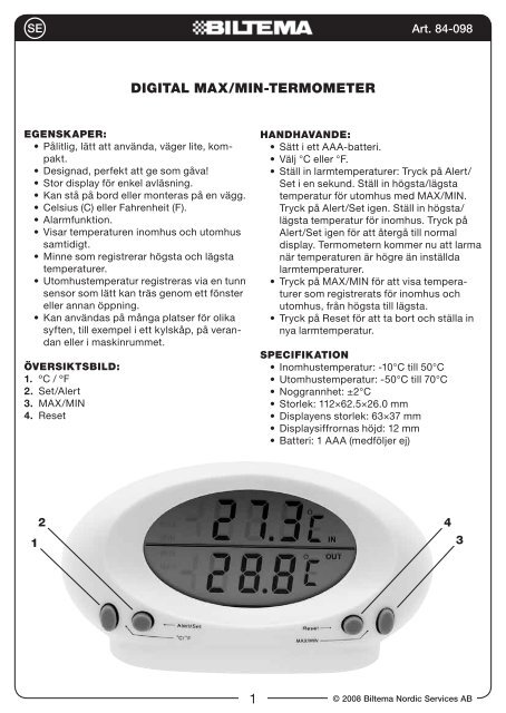 1 DIGITAL MAX/MIN-TERMOMETER - Biltema