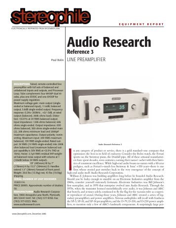 Audio Research Reference 3 - Dr Hi-Fi House Calls