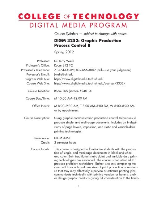 Digital Media Program Graphic Communications Technology