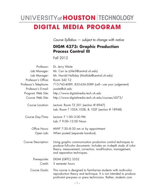 Syllabus - Graphic Communications Technology - University of ...