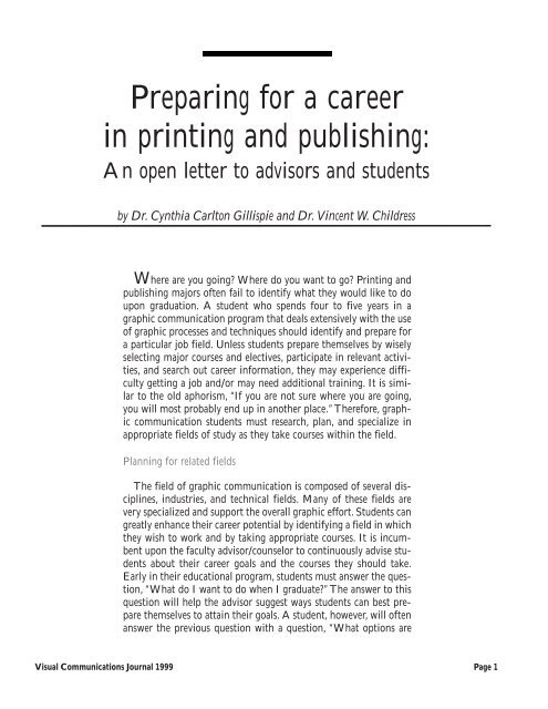 Preparing for a career in printing and publishing: - Graphic ...