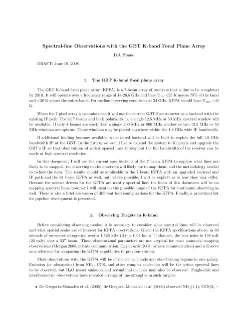 Spectral-line Observations with the GBT K-band Focal Plane Array