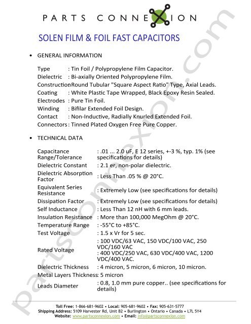 Product Info Data Sheet - PDF - Parts ConneXion