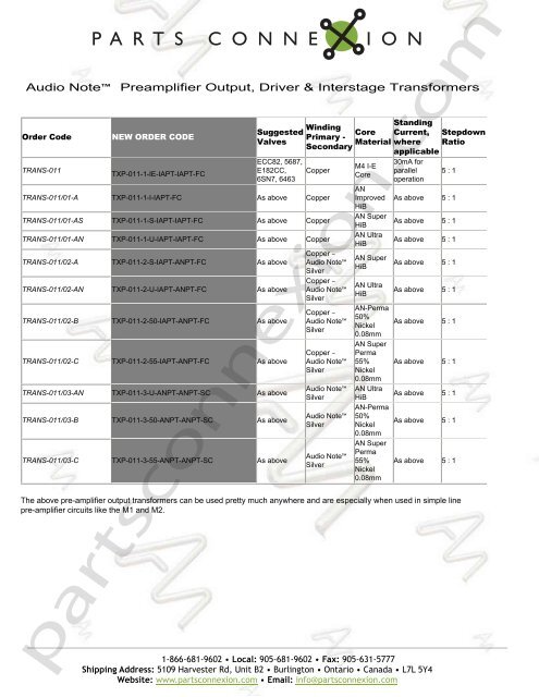 Audio Note - Parts ConneXion