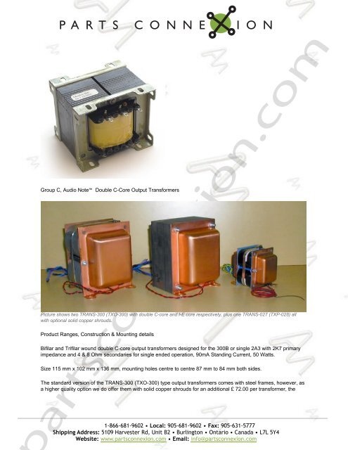 Audio Note Output Transformers - Parts ConneXion