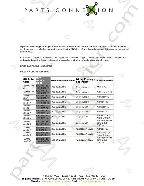 Audio Note Output Transformers - Parts ConneXion