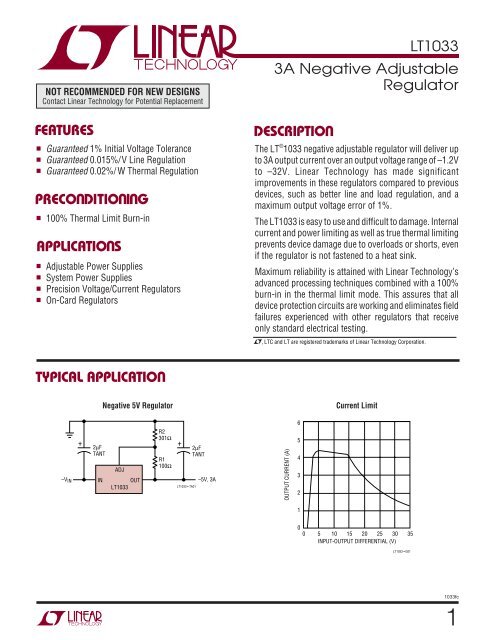 LT1033 - 3A. Negative Adjustable Regulator - Linear Technology