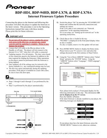 BDP-HD1, BDP-94HD, BDP-LX70, & BDP-LX70A - Pioneer ...