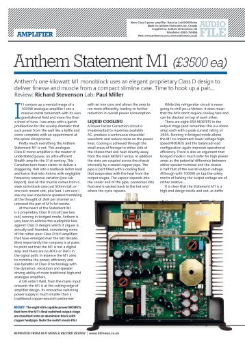 Anthem M1 Hi-Fi News March 2012 - Anthem AV Solutions