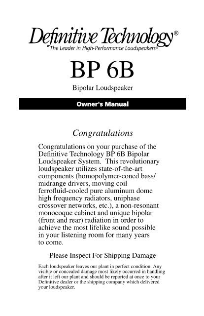 BP6B Manual - Definitive Technology
