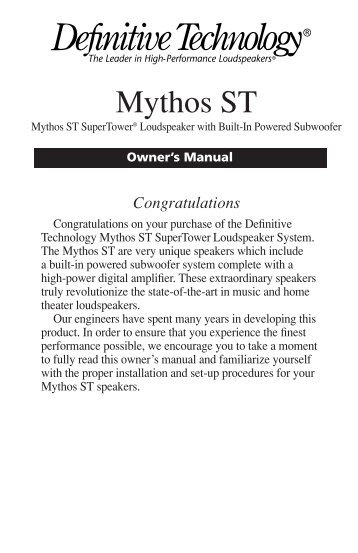 Mythos ST Super Tower Manual - Definitive Technology