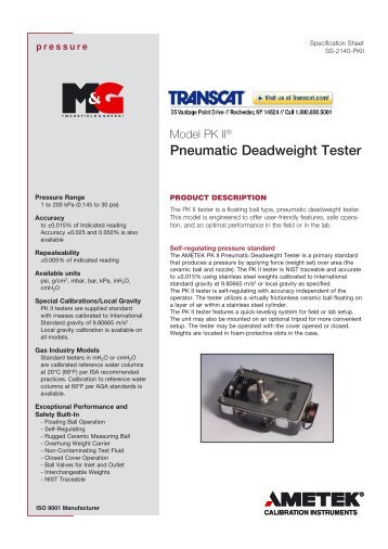 Model PK II Pneumatic Deadweight Tester - Transcat