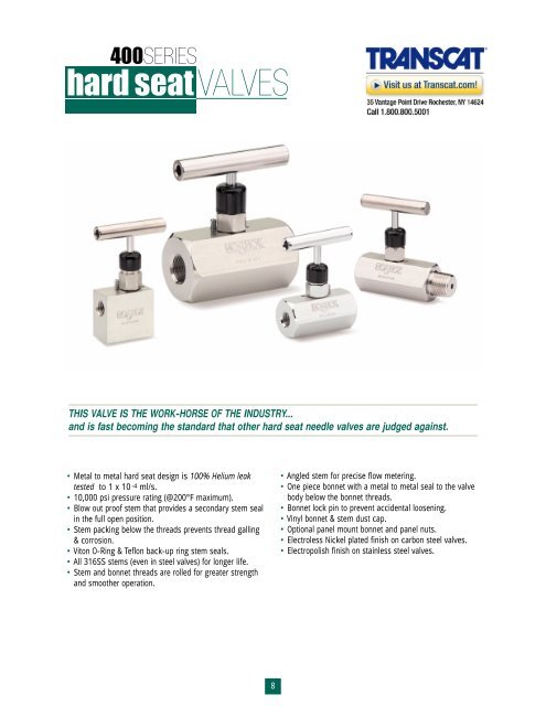 Noshok 400 Series Hard Seat Valves Tri State Meter Regulator