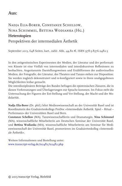 Heterotopien - Perspektiven der intermedialen ... - transcript Verlag