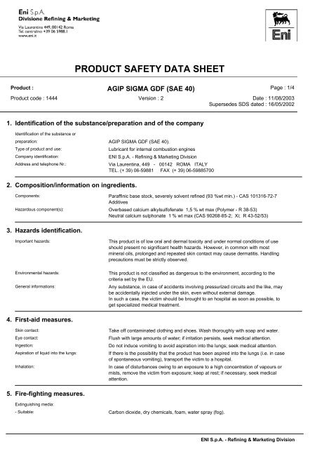 AGIP SIGMA GDF (SAE 40) - TransDiesel