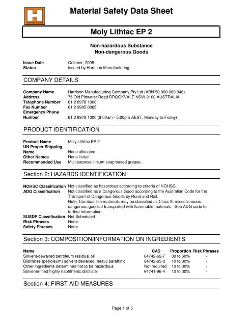 HMC MSDS, Greases - TransDiesel