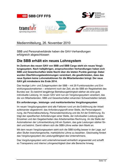 Die SBB erhÃ¤lt ein neues Lohnsystem - transfair