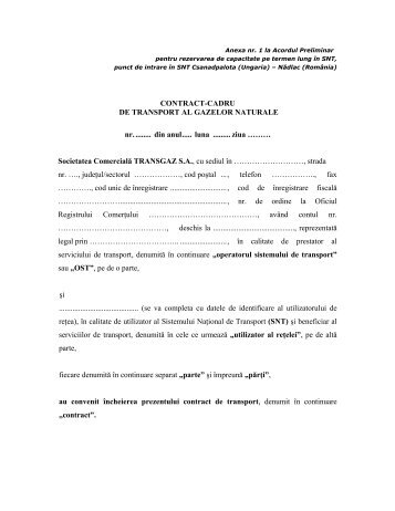 Anexa nr. 1 la Acordul Preliminar pentru rezervarea de ... - Transgaz