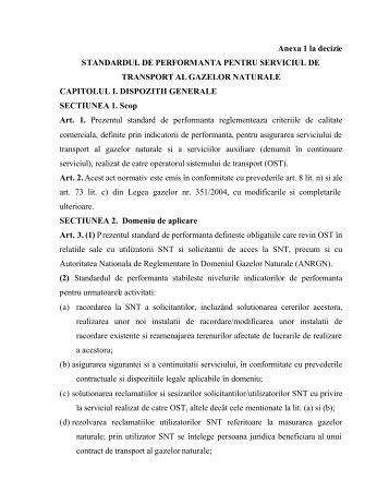 Standard performanta pentru serviciul de transport al ... - Transgaz