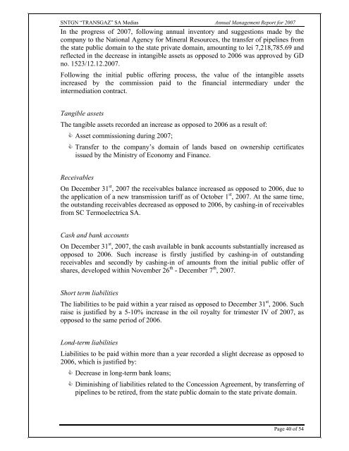 ANNUAL REPORT OF âTRANSGAZâ MANAGEMENT INDIVIDUAL ...