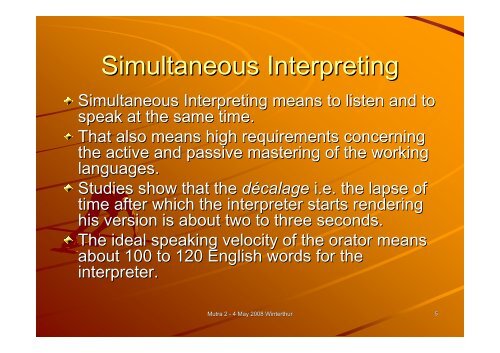 Simultaneous Interpreting A historical overview - Translation Concepts