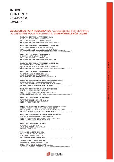 DescÃ¡rgate el PDF de Soportes y rodamientos - TRANSLINK