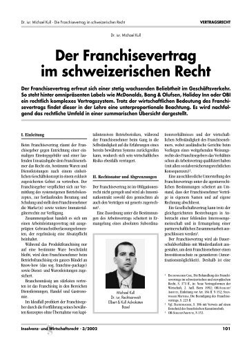 Der Franchisevertrag im schweizerischen Recht