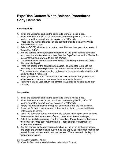 ExpoDisc Custom White Balance Procedures Sony ... - ExpoImaging