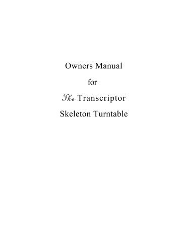 TRANSCRIPTOR VESTIGIAL TONE-ARM - dvq.com