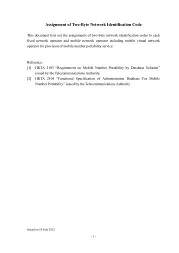 Assignment of Two-Byte Network Identification Code