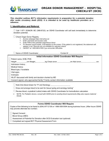 ORGAN DONOR MANAGEMENT â HOSPITAL CHECKLIST (DCD)