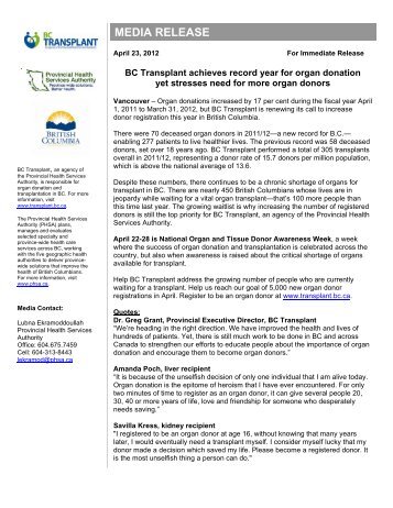 BC Transplant achieves record year for organ donation yet stresses ...