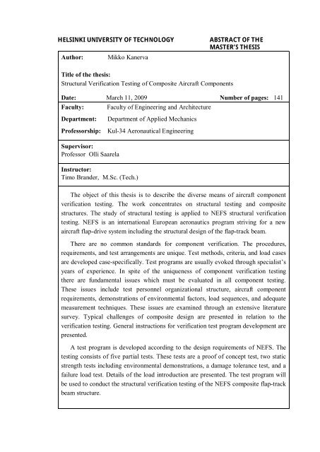 Structural verification testing of composite aircraf... - Transport ...