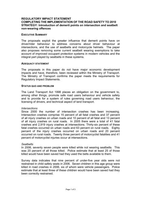 Introduction of demerit points on intersection and seatbelt non ...